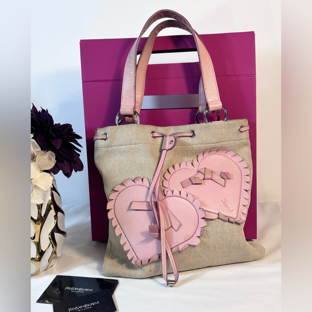 YSL Canvas Heart Tote